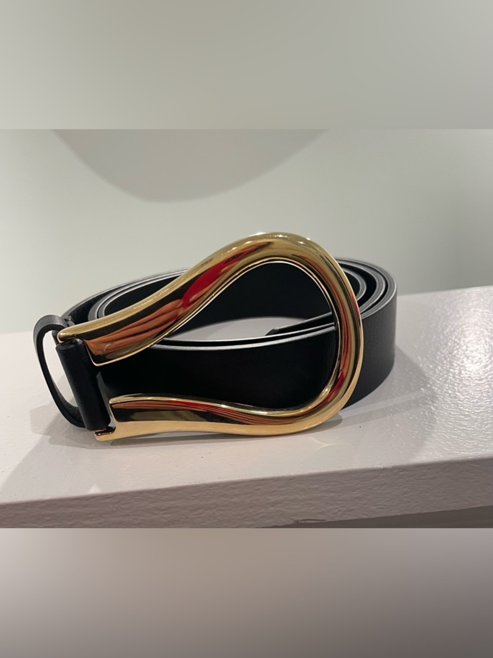 B-Low the Belt Ryder Black Leather Belt with Sculptural Gold Buckle